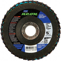 Norton - 80 Grit, 5" Disc Diam, 7/8" Center Hole, Type 29 Ceramic Alumina Flap Disc - 12,000 Max RPM, Polyester Backing, Arbor Attaching System, Coated - Benchmark Tooling