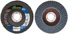 Norton - 80 Grit, 4-1/2" Disc Diam, 7/8" Center Hole, Type 29 Ceramic Alumina Flap Disc - 13,300 Max RPM, Polyester Backing, Arbor Attaching System, Coated - Benchmark Tooling