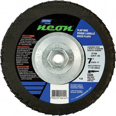 Norton - 60 Grit, 7" Disc Diam, 5/8-11 Center Hole, Type 29 Ceramic Alumina Flap Disc - 8,600 Max RPM, Polyester Backing, Arbor Attaching System, Coated - Benchmark Tooling