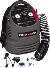 Porter-Cable - 0.8 hp, 2 CFM at 90 psi Hand Carry Compressor - 1.5 Gallon Tank, 10 Amp, 150 Max psi, 120V - Benchmark Tooling