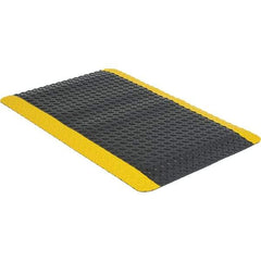 Wearwell - 3' Long x 2' Wide, Dry Environment, Anti-Fatigue Matting - Black with Yellow Borders, Vinyl with Urethane Sponge Base, Beveled on 4 Sides - Benchmark Tooling