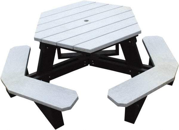 Vestil - 69-1/2" Long x 69-1/2" Wide x 30-1/4" High Stationary Hexagon Picnic Table - Gray, Recycled Plastic - Benchmark Tooling