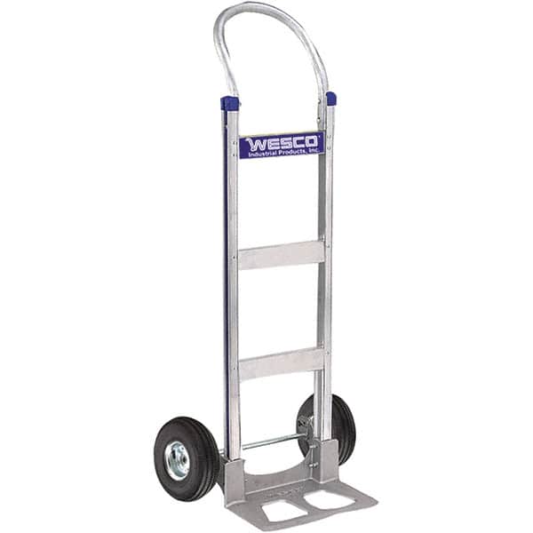 Wesco Industrial Products - 600 Lb Capacity 49" OAH Hand Truck - 14 x 7-1/2" Base Plate, Swept Back, Continuous Handle, Aluminum, Full Pneumatic Wheels - Benchmark Tooling