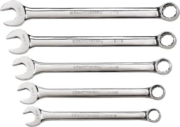 GearWrench - 5 Piece, 1-1/16" to 1-1/2", 12 Point Combination Wrench Set - Inch Measurement Standard, Chrome Finish - Benchmark Tooling