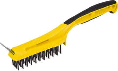 Hyde Tools - Steel Surface Preparation Wire Brush & Scraper - 3" Bristle Length, 4" Wide, Plastic Overmold Handle - Benchmark Tooling