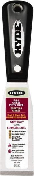 Hyde Tools - 1-5/16" Wide Chisel Edge Blade Stainless Steel Putty Knife - Stiff, Nylon Handle - Benchmark Tooling