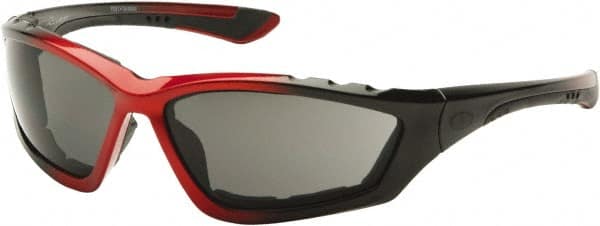 PYRAMEX - Gray Lenses, Framed Safety Glasses - Anti-Fog, Scratch Resistant, Black/Red Nylon Frame, Size Universal, Wrap Around - Benchmark Tooling