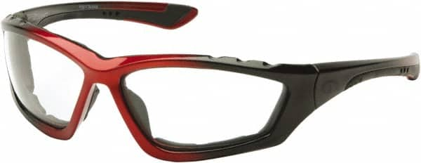 PYRAMEX - Clear Lenses, Framed Safety Glasses - Anti-Fog, Scratch Resistant, Black/Red Nylon Frame, Size Universal, Wrap Around - Benchmark Tooling