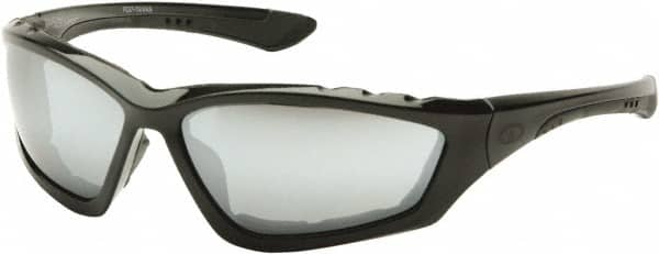 PYRAMEX - Silver Mirror Lenses, Framed Safety Glasses - Anti-Fog, Scratch Resistant, Black Nylon Frame, Size Universal, Wrap Around - Benchmark Tooling