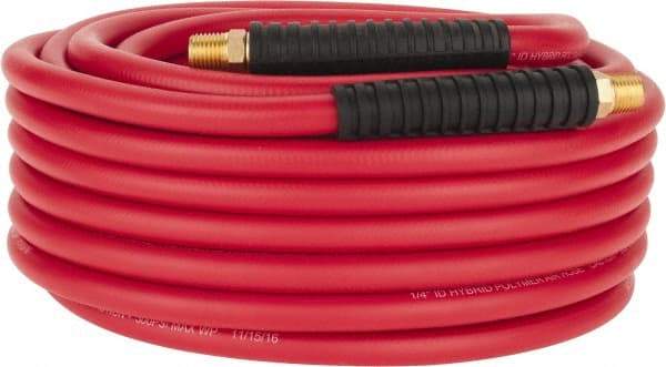 PRO-SOURCE - 1/4" ID x 0.4921" OD 50' Long Multipurpose Air Hose - MNPT x MNPT Ends, 300 Working psi, -40 to 180°F, 1/4" Fitting, Red - Benchmark Tooling