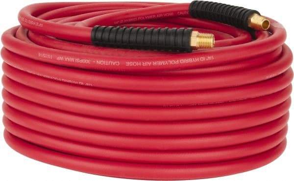 PRO-SOURCE - 1/4" ID x 0.4921" OD 100' Long Multipurpose Air Hose - MNPT x MNPT Ends, 300 Working psi, -40 to 180°F, 1/4" Fitting, Red - Benchmark Tooling