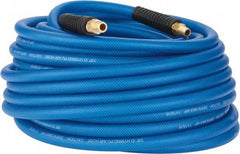 PRO-SOURCE - 3/8" ID x 0.6102" OD 100' Long Multipurpose Air Hose - MNPT(Swivel) x MNPT(Swivel) Ends, 300 Working psi, -40 to 176°F, 1/4" Fitting, Transparent Blue - Benchmark Tooling