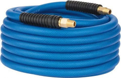 PRO-SOURCE - 3/8" ID x 0.6102" OD 50' Long Multipurpose Air Hose - MNPT(Swivel) x MNPT(Swivel) Ends, 300 Working psi, -40 to 176°F, 1/4" Fitting, Transparent Blue - Benchmark Tooling