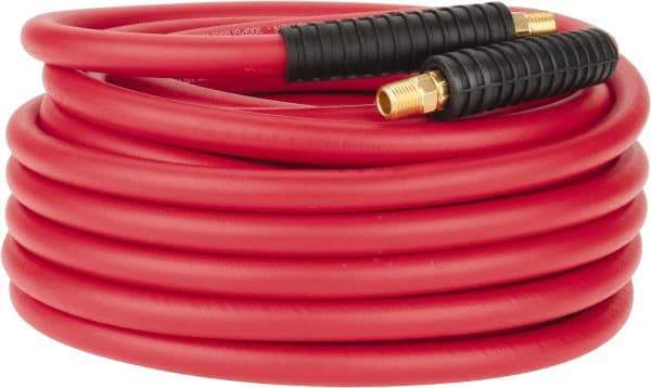 PRO-SOURCE - 3/8" ID x 0.6496" OD 50' Long Multipurpose Air Hose - MNPT x MNPT Ends, 300 Working psi, -40 to 180°F, 1/4" Fitting, Red - Benchmark Tooling