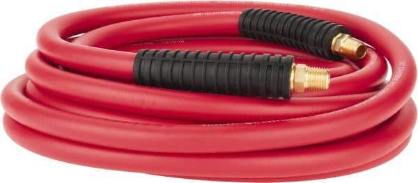 PRO-SOURCE - 3/8" ID x 0.6496" OD 25' Long Multipurpose Air Hose - MNPT x MNPT Ends, 300 Working psi, -40 to 180°F, 1/4" Fitting, Red - Benchmark Tooling