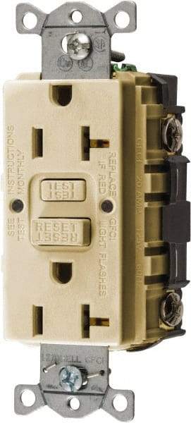 Hubbell Wiring Device-Kellems - 1 Phase, 5-20R NEMA, 125 VAC, 20 Amp, GFCI Receptacle - 2 Pole, Back and Side Wiring, Commercial Grade - Benchmark Tooling