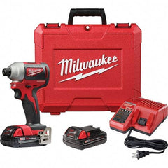 Milwaukee Tool - 18 Volt, 1/4" Drive, 133 Ft/Lb Torque, Cordless Impact Driver - Pistol Grip Handle, 3200 RPM, 2 Lithium-Ion Batteries Included - Benchmark Tooling