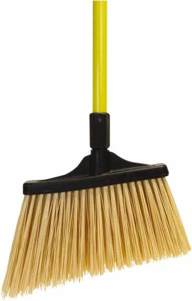 O-Cedar - 13" Wide, Yellow PET Bristles, 48" Fiberglass Handle, Angled Broom - Flagged - Benchmark Tooling