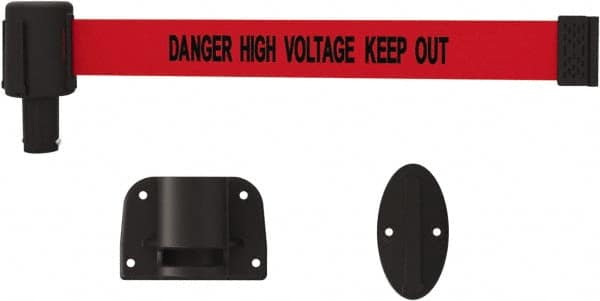 Banner Stakes - 15' Long x 2-1/2" Wide Nylon/Polyester Wall-Mounted Indoor Barrier - Black on Red - Benchmark Tooling