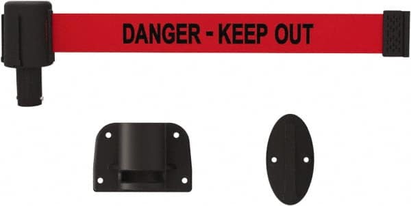 Banner Stakes - 15' Long x 2-1/2" Wide Nylon/Polyester Wall-Mounted Indoor Barrier - Black on Red - Benchmark Tooling