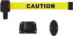 Banner Stakes - 15' Long x 2-1/2" Wide Nylon/Polyester Wall-Mounted Indoor Barrier - Black on Yellow - Benchmark Tooling