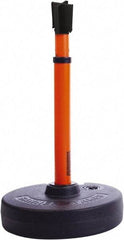 Banner Stakes - 22 to 42" High, 2-3/8" Pole Diam, Barrier Post Base, Stanchion & Receiver Head - 9" Base Diam, Round Nylon Base, Orange Plastic Post, 15' x 2-1/2" Tape, For Outdoor Use - Benchmark Tooling