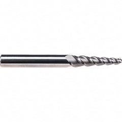Emuge - 3° Taper Angle per Side, 4.9mm Small End Diam, 21mm LOC, Solid Carbide 3 Flute Tapered Ball End Mill - 66mm OAL, 6mm Shank Diam, Spiral Flute, 45° Helix - Benchmark Tooling