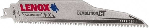 Lenox - 9" Long x 1" Thick, Carbide Reciprocating Saw Blade - Tapered Profile, 6 TPI, Toothed Edge, Tang Shank - Benchmark Tooling