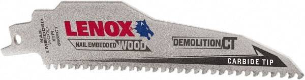 Lenox - 6" Long x 1" Thick, Carbide Reciprocating Saw Blade - Tapered Profile, 6 TPI, Toothed Edge, Tang Shank - Benchmark Tooling