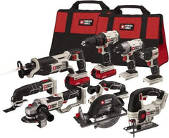 Porter-Cable - 20 Volt Cordless Tool Combination Kit - Includes 1/2" Drill/Driver, 1/4" Impact Driver, 6-1/2" Circular Saw, Reciprocating Tiger Saw, Jig Saw, Oscillating Multi-Tool, Cut-Off Tool/Grinder & Flashlight, Lithium-Ion Battery Included - Benchmark Tooling