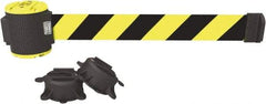 Banner Stakes - 30' Long x 2-1/2" Wide Nylon/Polyester Magnetic Wall Mount Barrier - Black on Yellow - Benchmark Tooling