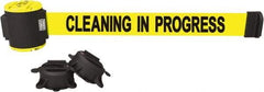 Banner Stakes - 30' Long x 2-1/2" Wide Nylon/Polyester Magnetic Wall Mount Barrier - Black on Yellow - Benchmark Tooling