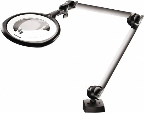 Waldmann Lighting - 39 Inch, Articulated, Clamp Mounted, LED, Silver, Magnifying Task Light - 14 Watt, 100 to 240 Volt, 1.75x Magnification, 160mm Wide - Benchmark Tooling