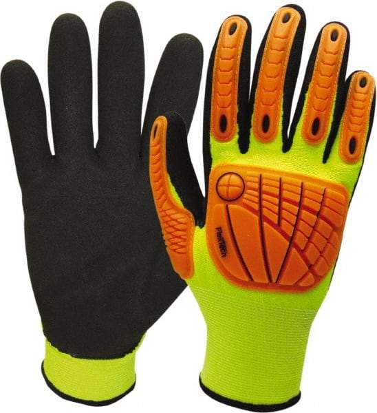 Wells Lamont - Size L (9), ANSI Cut Lvl 3, Nitrile Coated HPPE Fiber/Stainless Steel Cut Resistant Gloves - Palm & Fingertips Coated, Hi-Vis Orange/Black, Paired - Benchmark Tooling