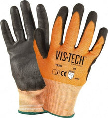 Wells Lamont - Size S (7), ANSI Cut Lvl 4, Polyurethane Coated HPPE Fiber/Stainless Steel Cut Resistant Gloves - Palm & Fingertips Coated, Hi-Vis Orange/Black, Paired - Benchmark Tooling