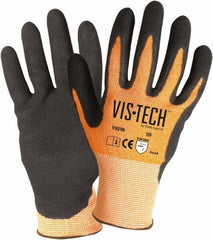 Wells Lamont - Size L (9), ANSI Cut Lvl 4, Nitrile Coated HPPE Fiber/Stainless Steel Cut Resistant Gloves - Palm & Fingertips Coated, Hi-Vis Orange/Black, Paired - Benchmark Tooling