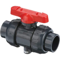 Asahi/America - 4" Pipe, Full Port, PVC True Union Design Ball Valve - 1 Piece, Threaded Ends, Tee Handle - Benchmark Tooling