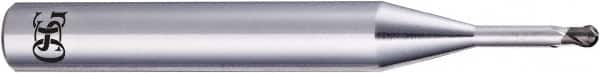 OSG - 1mm Diam, 0.6mm LOC, 2 Flute CBN Ball End Mill - Uncoated, Single End, 50mm OAL, 6mm Shank Diam, Spiral Flute - Benchmark Tooling