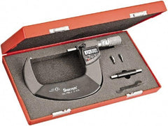 Starrett - 3 to 4" Range, Standard Throat IP67 Electronic Outside Micrometer - Friction Thimble, Carbide Face, CR2032 Battery - Benchmark Tooling