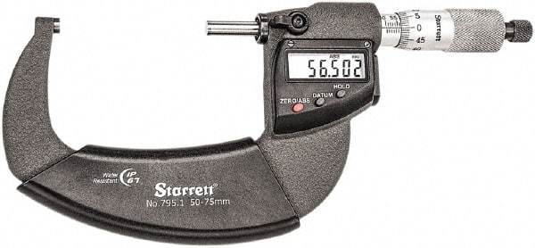 Starrett - Standard Throat IP67 Electronic Outside Micrometer - Ratchet Stop Thimble, Carbide Face, CR2032 Battery - Benchmark Tooling