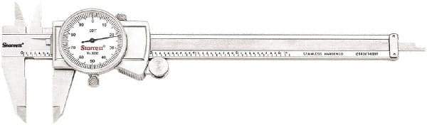 Starrett - 0" to 6" Range, 0.001" Graduation, 0.1" per Revolution, Dial Caliper - White Face, 1.5" Jaw Length, Accurate to 0.001" - Benchmark Tooling