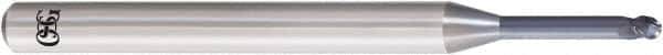 OSG - 0.6mm Diam, 0.45mm LOC, 3 Flute Solid Carbide Ball End Mill - WXS Finish, Single End, 50mm OAL, 4mm Shank Diam, Spiral Flute - Benchmark Tooling