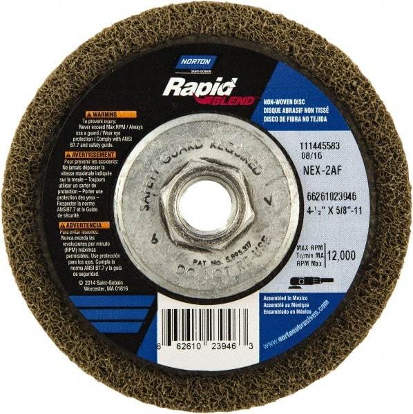 Norton - 4-1/2" Wheel Diam, 4/5" Wheel Thickness, 5/8" Arbor Hole, Type 27 Depressed Center Wheel - Fine Grade, Aluminum Oxide - Benchmark Tooling