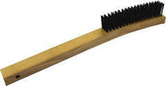 Gordon Brush - 4 Rows x 19 Columns Steel Scratch Brush - 5-3/8" Brush Length, 13-3/4" OAL, 1/8 Trim Length, Wood Curved Handle - Benchmark Tooling