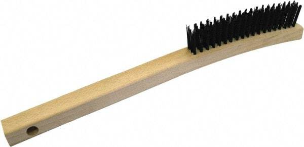 Gordon Brush - 3 Rows x 19 Columns Steel Scratch Brush - 5-3/4" Brush Length, 13-3/4" OAL, 1/8 Trim Length, Wood Curved Handle - Benchmark Tooling