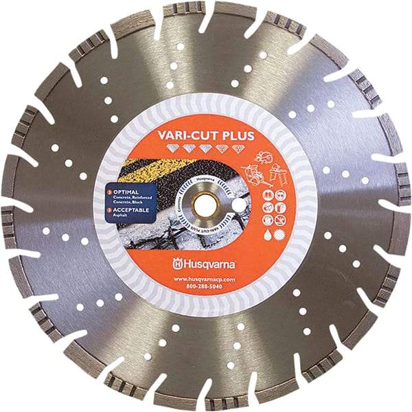 Husqvarna - 14" Diam, 25/32 & 1" Arbor Hole Diam, Continuous Edge Tooth Wet & Dry Cut Saw Blade - Diamond-Tipped, General Purpose Action, Standard Round Arbor - Benchmark Tooling