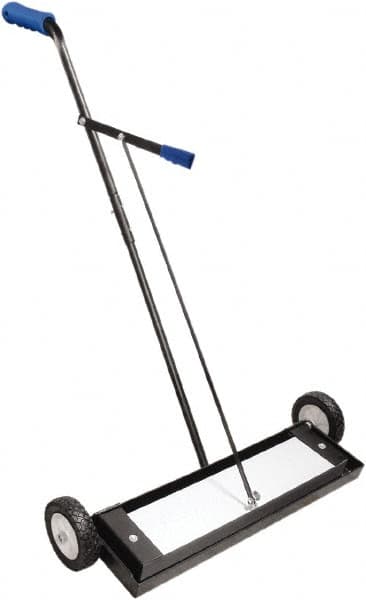 Shields Magnetics - 24" Long Push Magnetic Sweeper with Wheels - 4" Wide x 2" High x 36" Long, 7" Wheel Diam, 2" Clearance - Benchmark Tooling