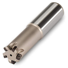 Indexable High-Feed End Mill: 20 mm Cut Dia, 0.78 mm Cylindrical Shank Uses 3 UNLU Inserts, 1 mm Max Depth, 130 mm OAL, Through Coolant