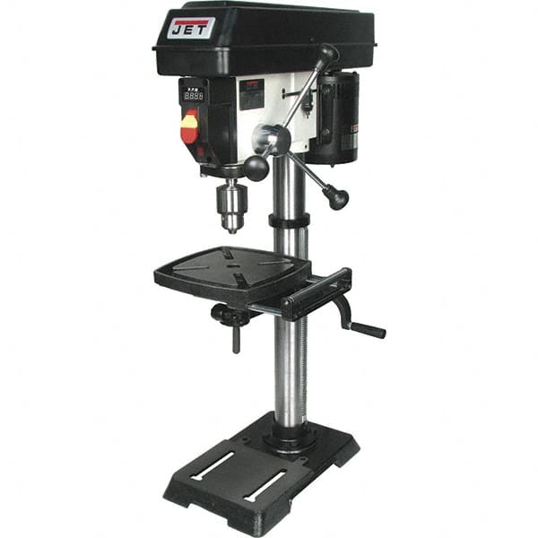 Jet - 12" Swing, Variable Speed Pulley Drill Press (Woodworking) - Variable Speed, 1/2 hp, Single Phase - Benchmark Tooling