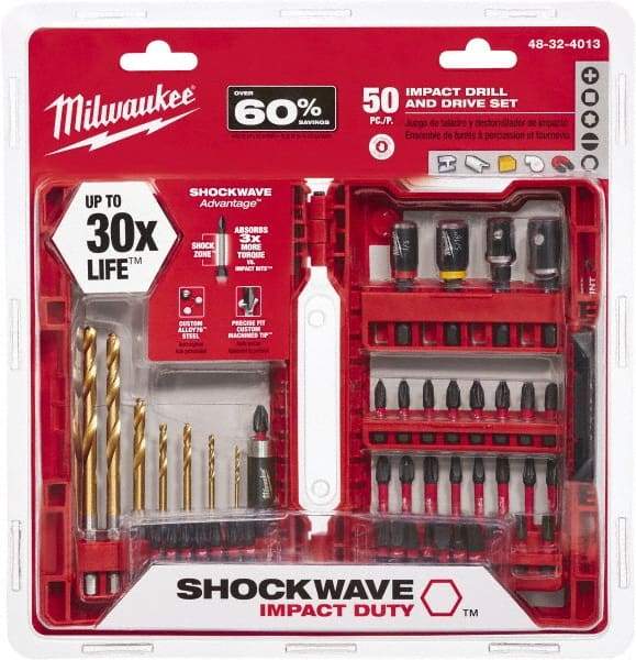 Milwaukee Tool - Impact Ready Accessory Set - 1/16 to 1/4" Hex, #1, #2, 1/4" Hex Drive, Phillips, Slotted, Torx, Square Point - Benchmark Tooling